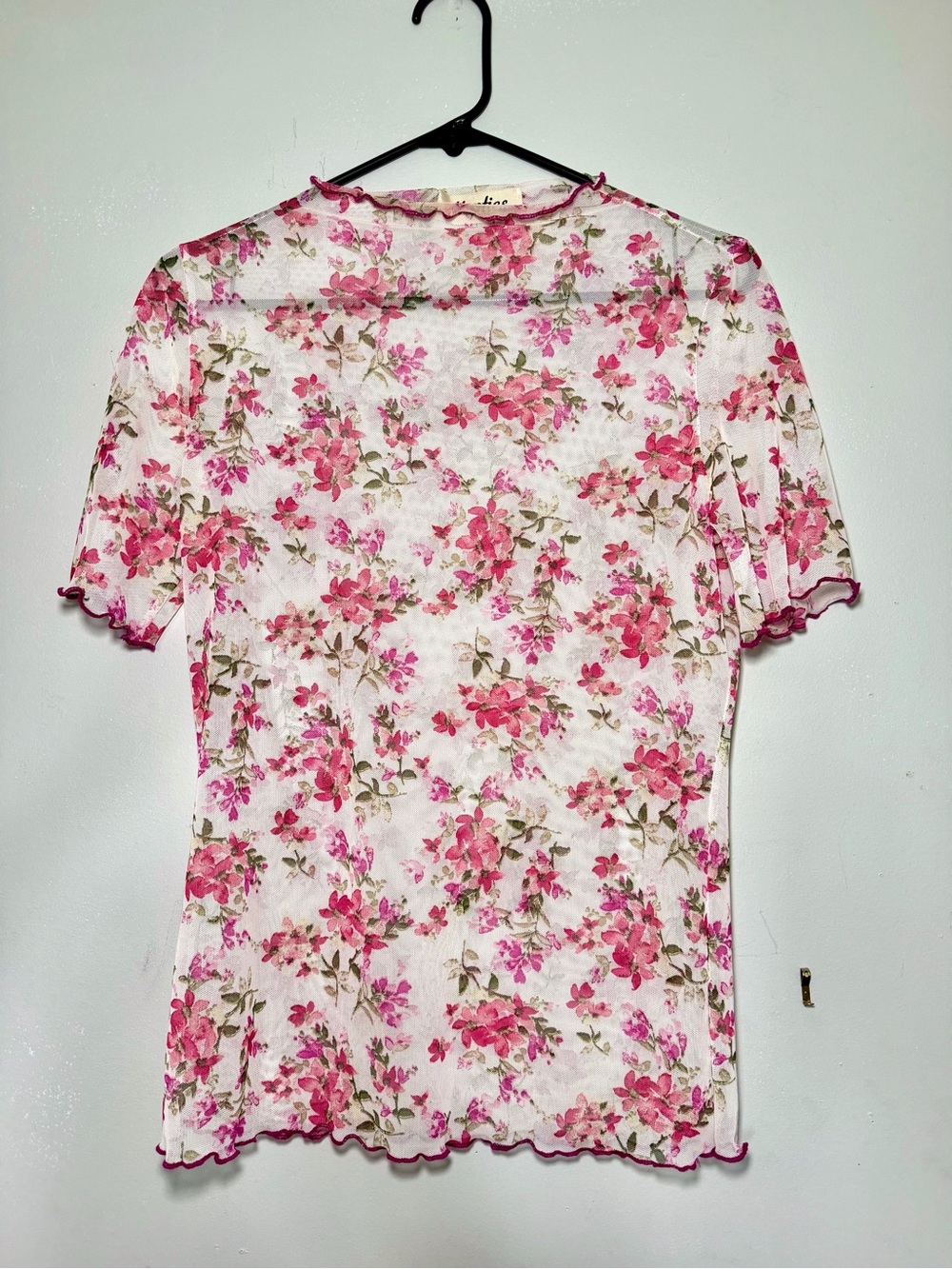 Sheer Floral Short Sleeve Tee in Pink